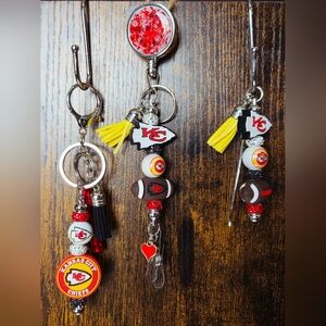 Kansas City Chiefs: Handmade Keychain, Retractable Lanyard, & Bookmark: Lot of 3